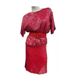VTG Candlelight by Jainson's International 100% Silk  Red Dress 80s Glam Size M